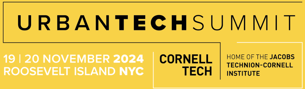 Urban Tech Summit banner in black and white text on bright yellow.